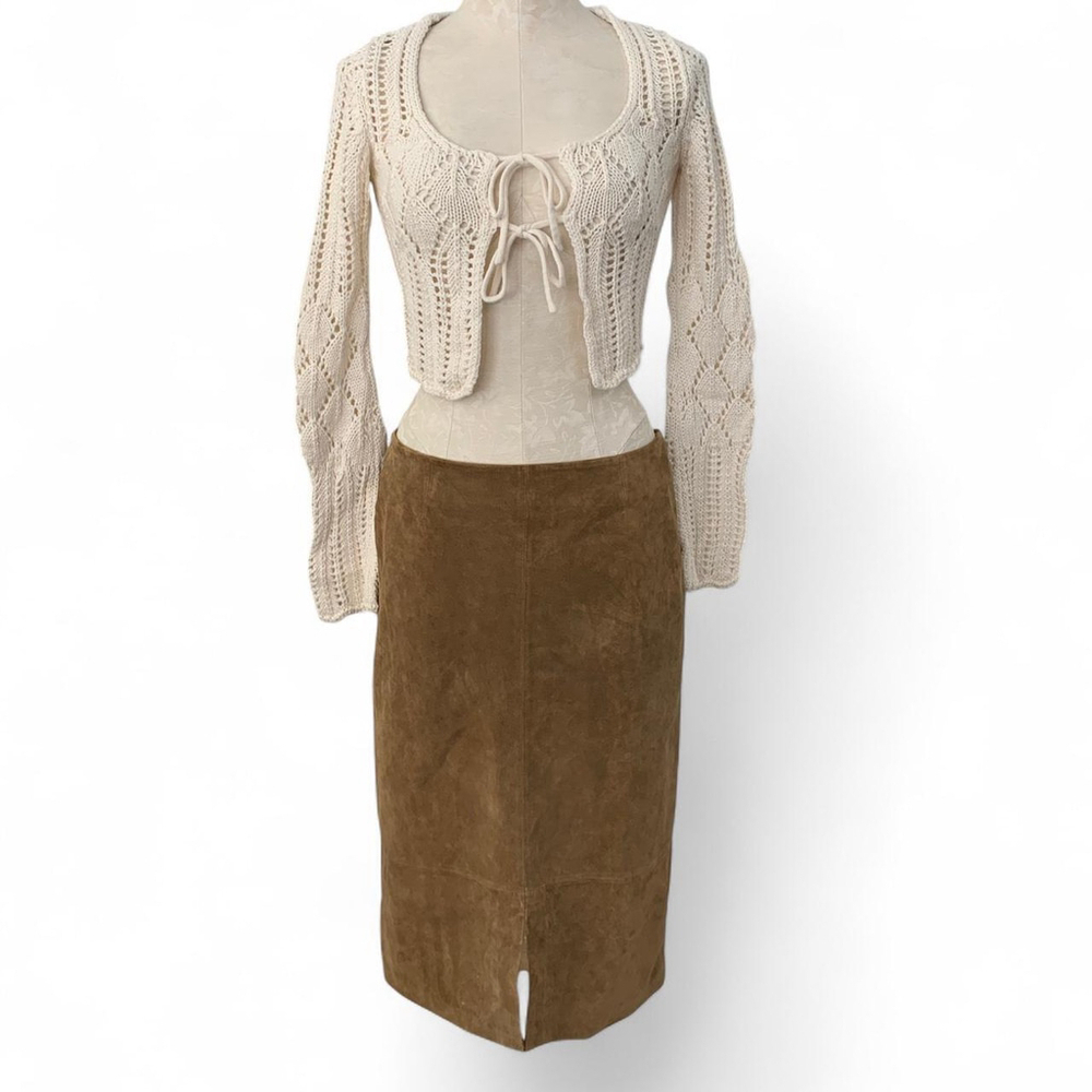 Vintage y2k Alfani Brown Suede Midi Skirt - Size 10